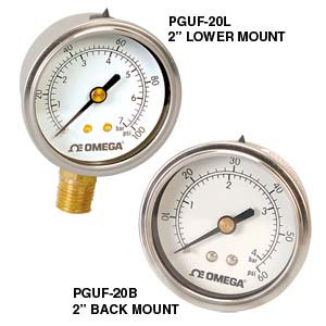 Liquid-Fillable Utility pressure Gauges - order online | PGUF-25B-100PSI/7BAR